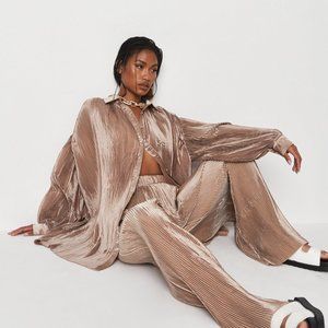 Delaney Childs Edit Premium Champagne Satin Plisse Pants